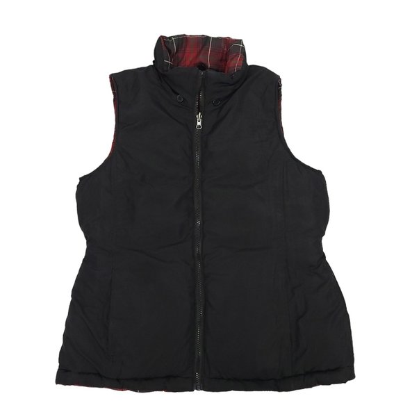 In Style We Trust NY Reversible Zip Puffer Vest Womens M Red Tartan Plaid Black - Picture 15 of 16